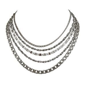 Monet Silver Tone Necklace Choker Mixed Multi Strand Chain Decorative End Clasps